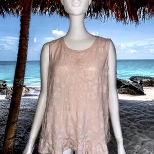 Michael Kors Pastel Pink Semi Sheer Textured Floral Cami/Tank Top XL EUC